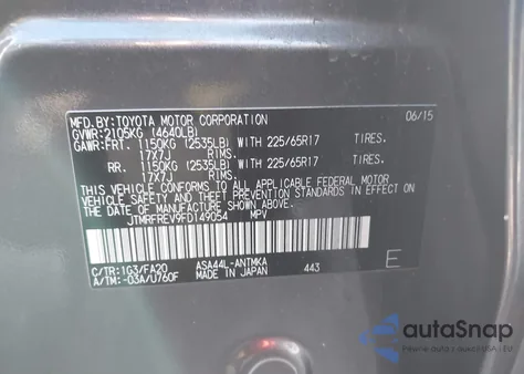 2015 Toyota Rav4 Xle z USA, uszkodzony, nr VIN JTMRFREV9FD149054